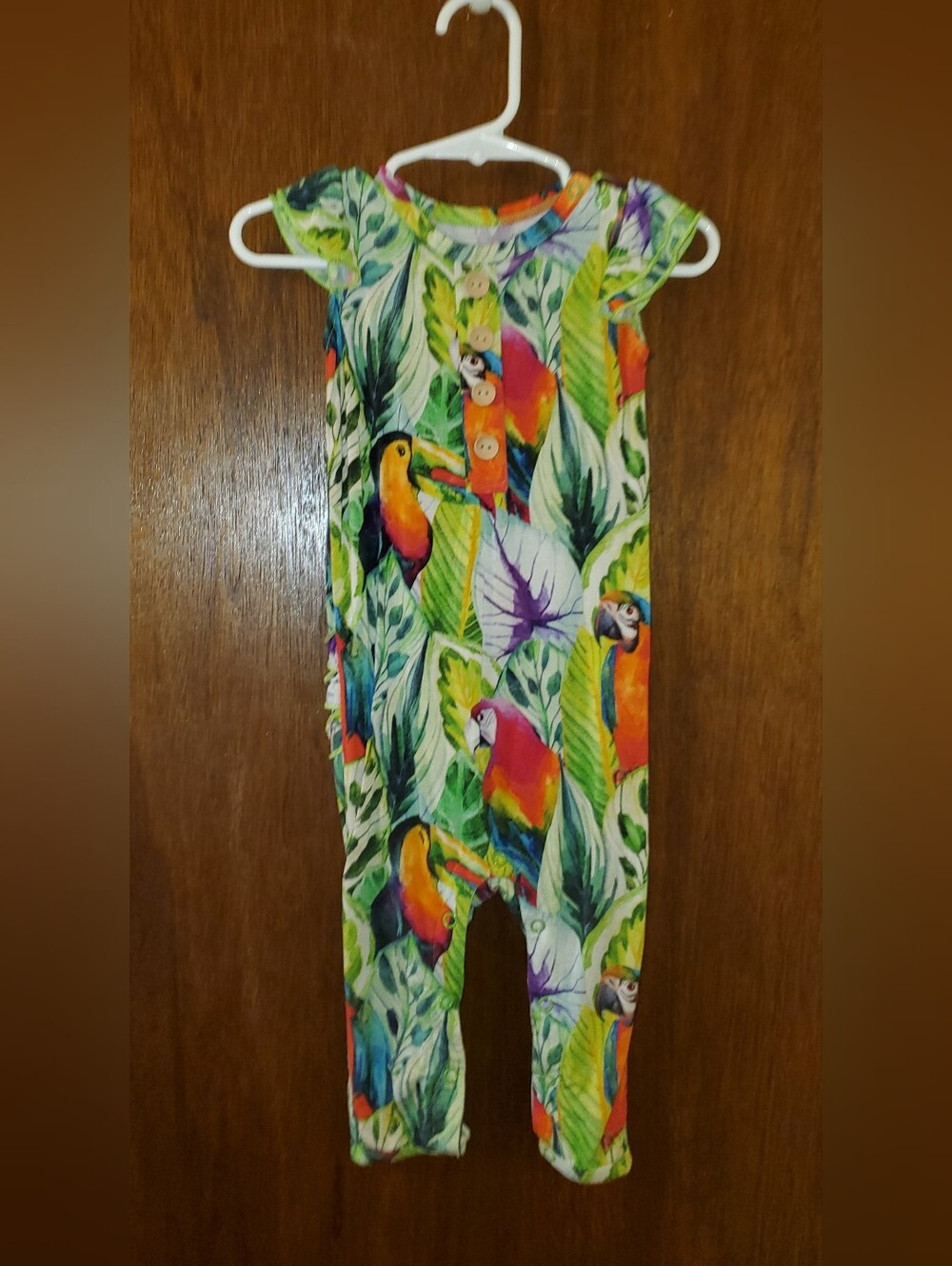Little Bum Bums Bamboo Parrot Print Romper Sz 6-9 Months
